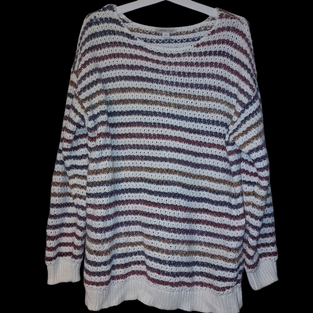 Coldwater Creek XL Oversized Open Knit Chunky Sweater Colorful Y2K Vintage